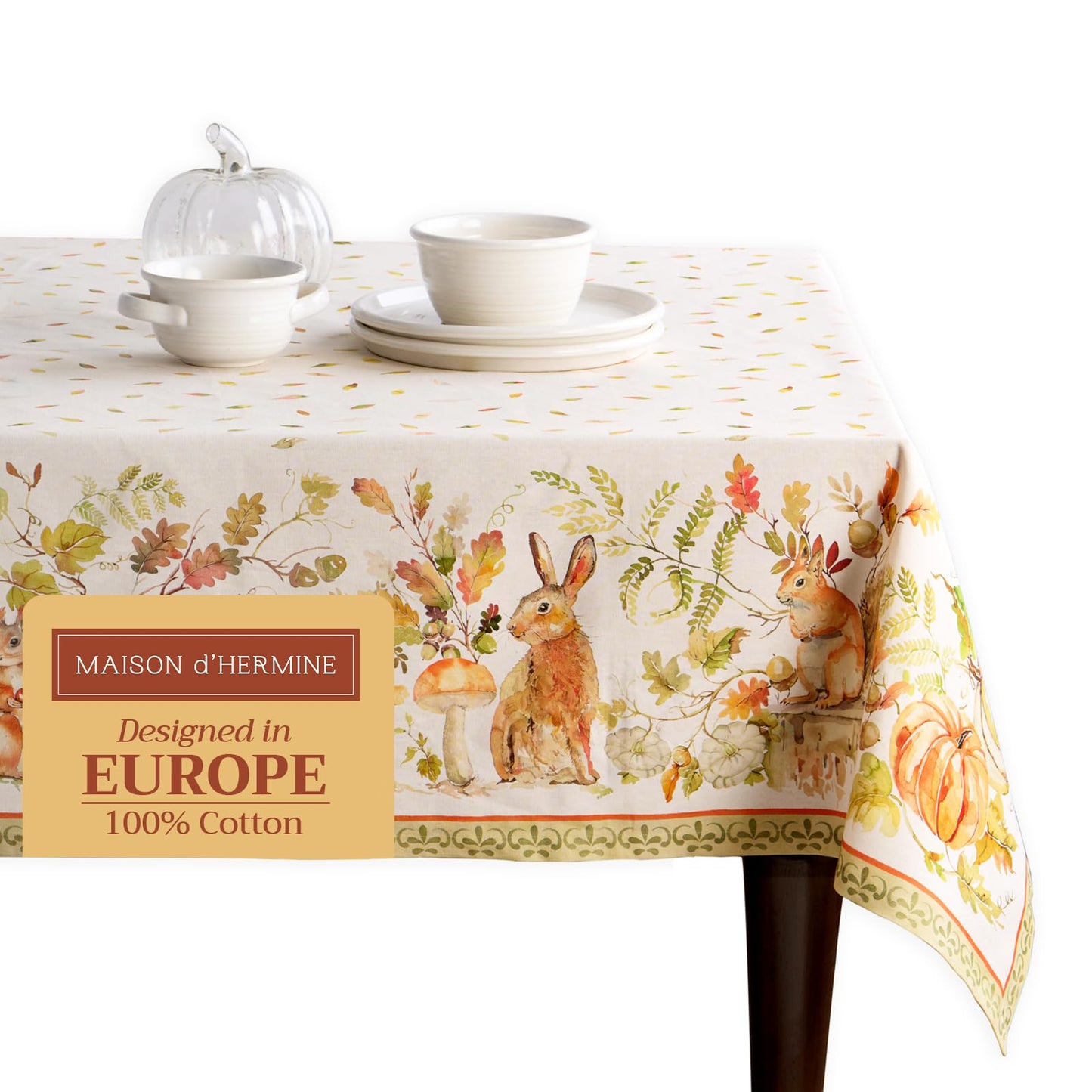 Maison d' Hermine Table Cloth Rectangle Table 100% Cotton 54 x 72 Inches Fall Tablecloth Reusable Everyday Use for Thanksgiving Christmas Decorations Dining Farmhouse Party (Pumpkin Passion)