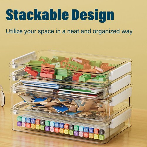 **Clear Plastic Storage Box - 4 Pack 5.5qt Snap-Tight Latch | Stackable Organizer for A4 Files, Photos & Crafts**