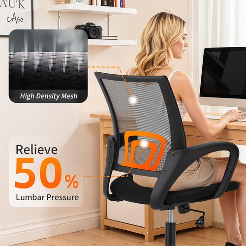 BestOffice Ergonomic Office Chair - Adjustable Mesh Desk Chair with Lumbar Support | Black