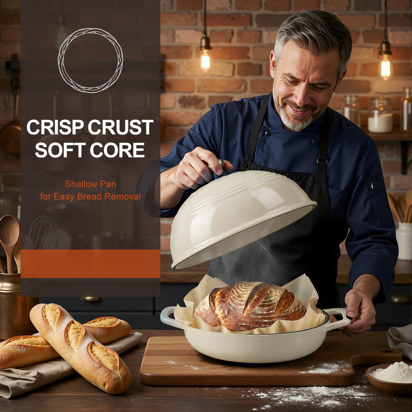 Overmont Enameled Cast Iron Bread Oven - 6QT Bread Dutch Oven for Sourdough Baking - Bread Pot with Dome Lid Cotton Potholders & Cookbook - Multi-Functional Bread Pan For Baking Frying Roasting