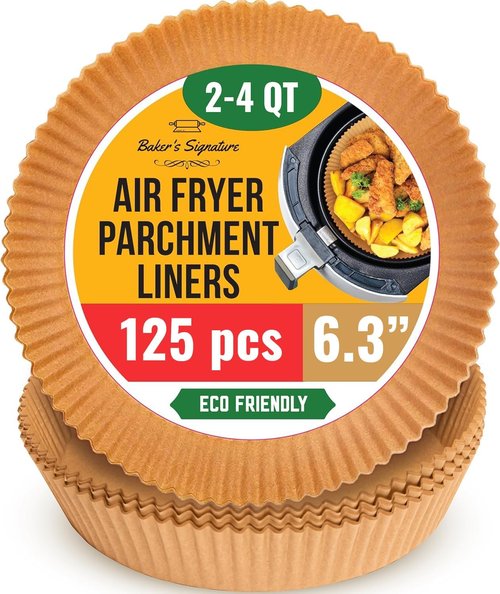 Baker's Signature Air Fryer Liners - 125 Pcs Non-Stick Disposable Parchment Paper for 2-4 Qt Air Fryers
