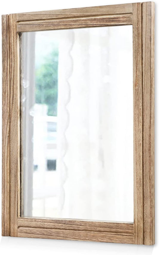 AAZZKANG Rustic Mirror for Wall with Rectangle Wood Framed Decorative Hanging Mirrorrs Large 28"x20"for Bedroom Bathroom Living Room Dressing Room