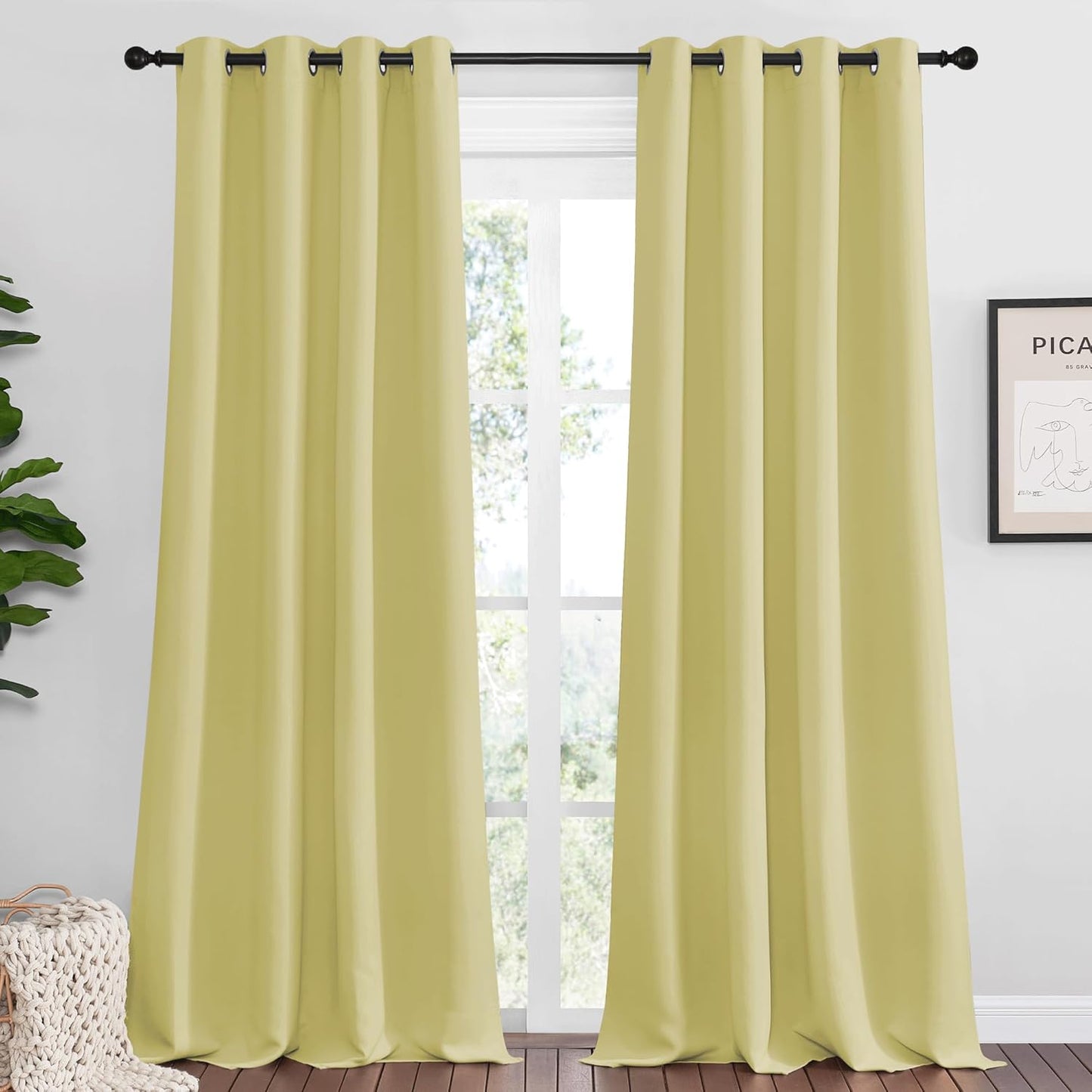 NICETOWN Blackout Curtains - Paler Yellow, 108" Long, 55" Wide, Sound Reducing & Energy Efficient, 2 Panels