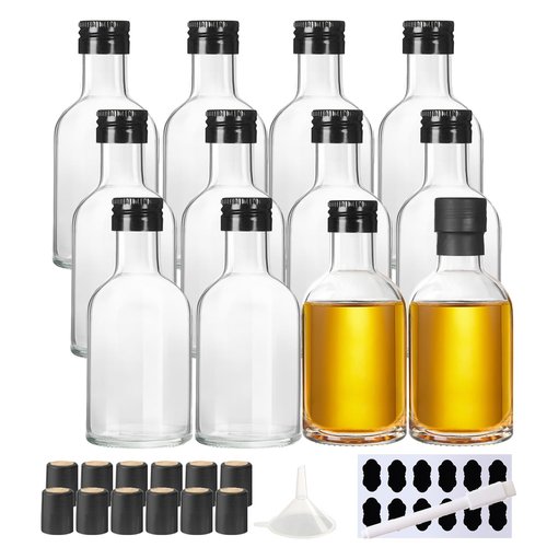 BPFY 12 Pack 3 oz Glass Small Liquor Bottles with Black Screw Caps and Heat Shrink Capsules, Empty Mini Alcohol Bottle, Whiskey Sample Bottles for Wine, Alcohol, Tequila, Bourbon