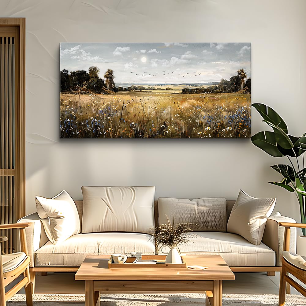 KELIYUAN Large Canvas Wall Art For Living Room Farmhouse Wall Decor For Bedroom Office Decorations Field Scenery Painting Countryside Wall Pictures Artwork Modern Ready To Hang Home Decor 24"X48"