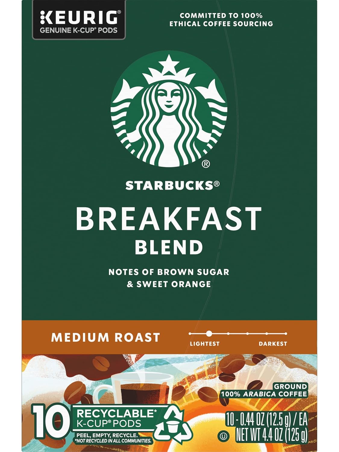 Starbucks K-Cup Pods - Breakfast Blend Medium Roast Coffee for Keurig | 30 Pods Total