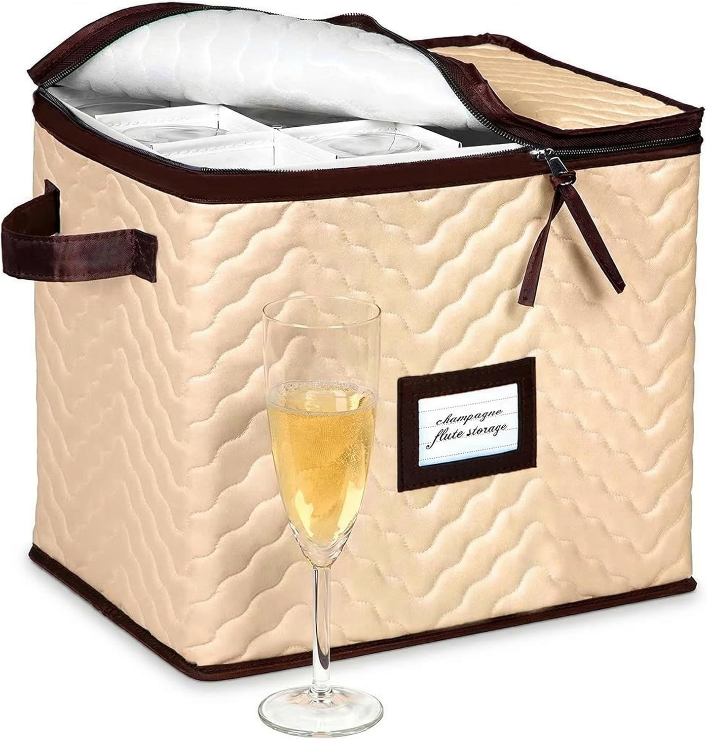 Regine Switzerland Wine Glass Storage Box - Durable Quilted Microfiber Case with Dividers | Protects Stemware (1 Pack, Champagne Flute)
