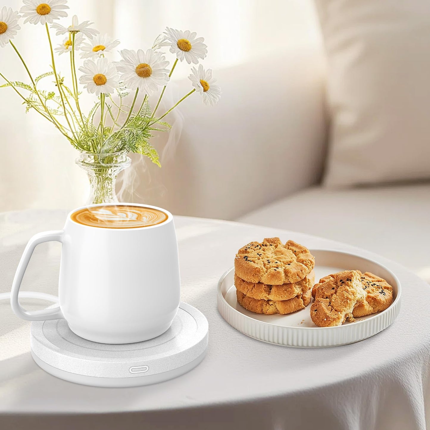 HIBSR Smart Coffee Mug Warmer and Candle Warmer Plate - Safely Releases Scents Without Flame - for Candle Jars, Mugs, Tea Cups - Desk, Home, Office Use (NO Cup)