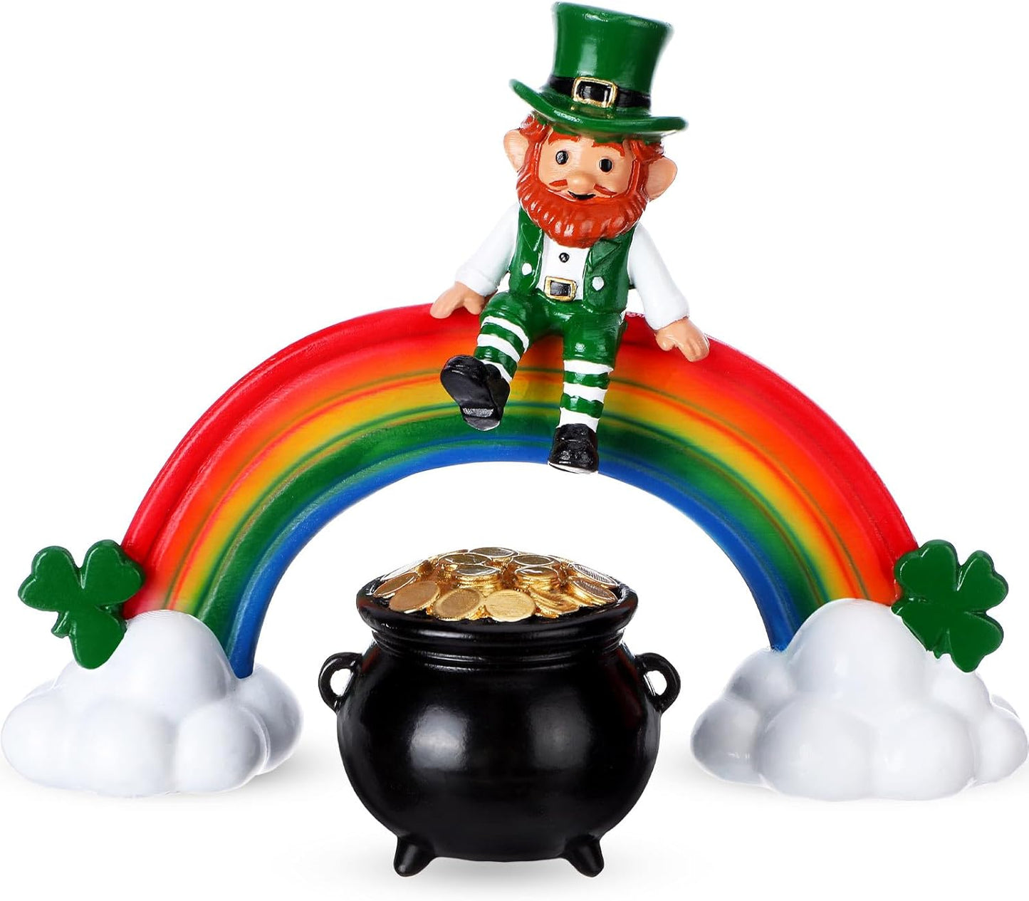 Youyole St. Patrick's Day Leprechaun Figurine - Colorful Resin Elf with Pot of Gold Decor