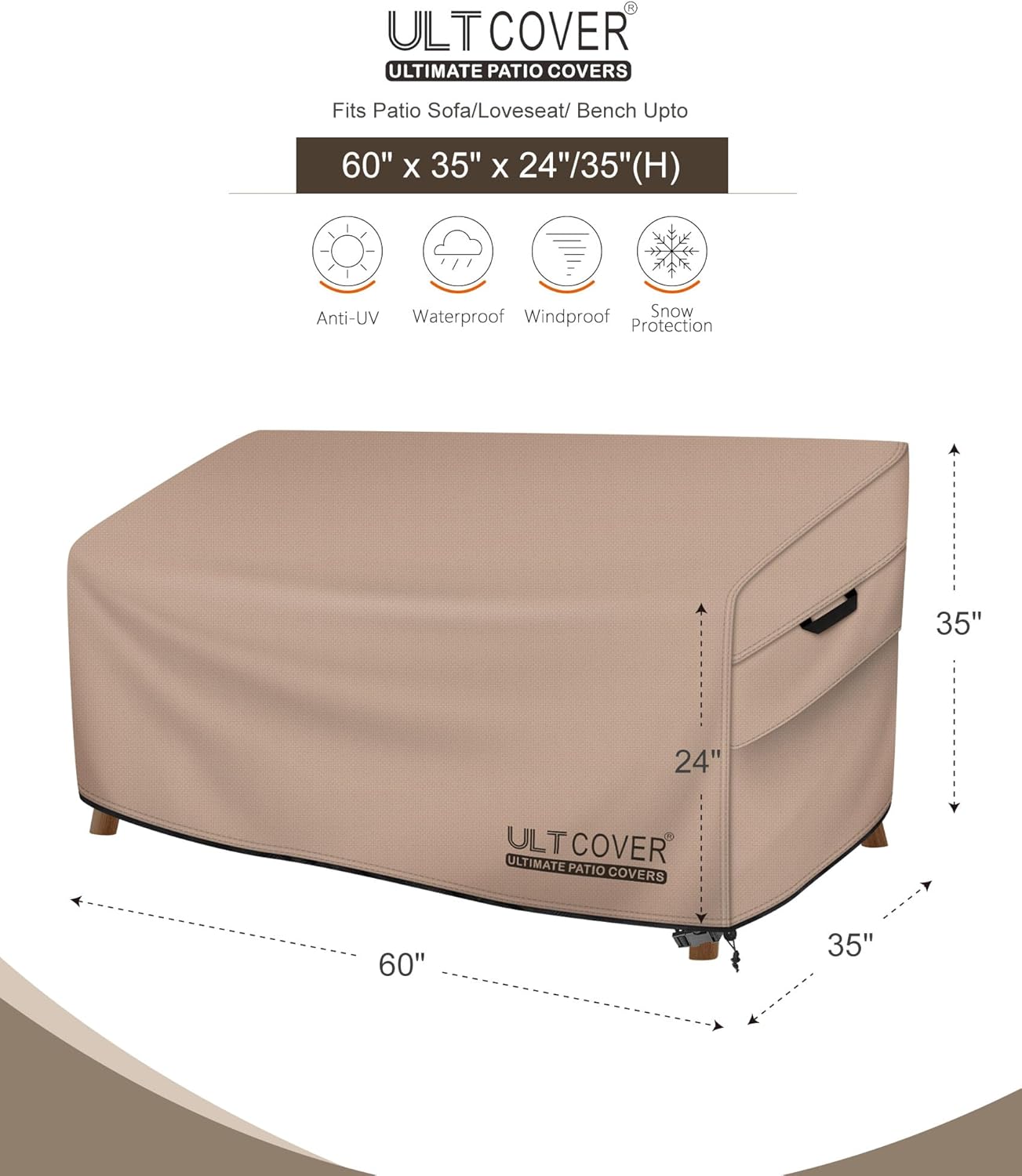 ULTCOVER Waterproof Patio Furniture Sofa Cover - 60" x 35" x 35" for 2-Seater Loveseat