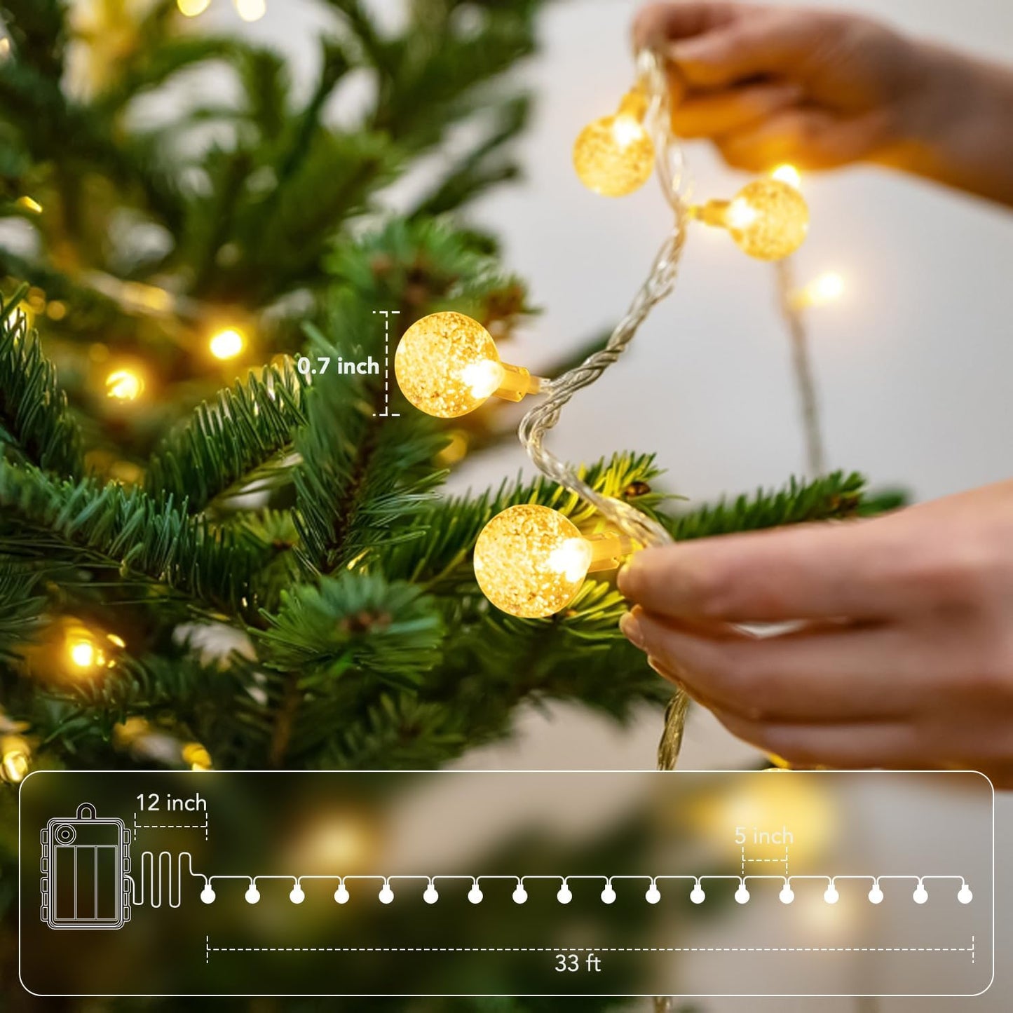 Metaku Globe Fairy Lights - 33ft 80LED Battery Operated String Lights | Waterproof for Indoor/Outdoor Use
