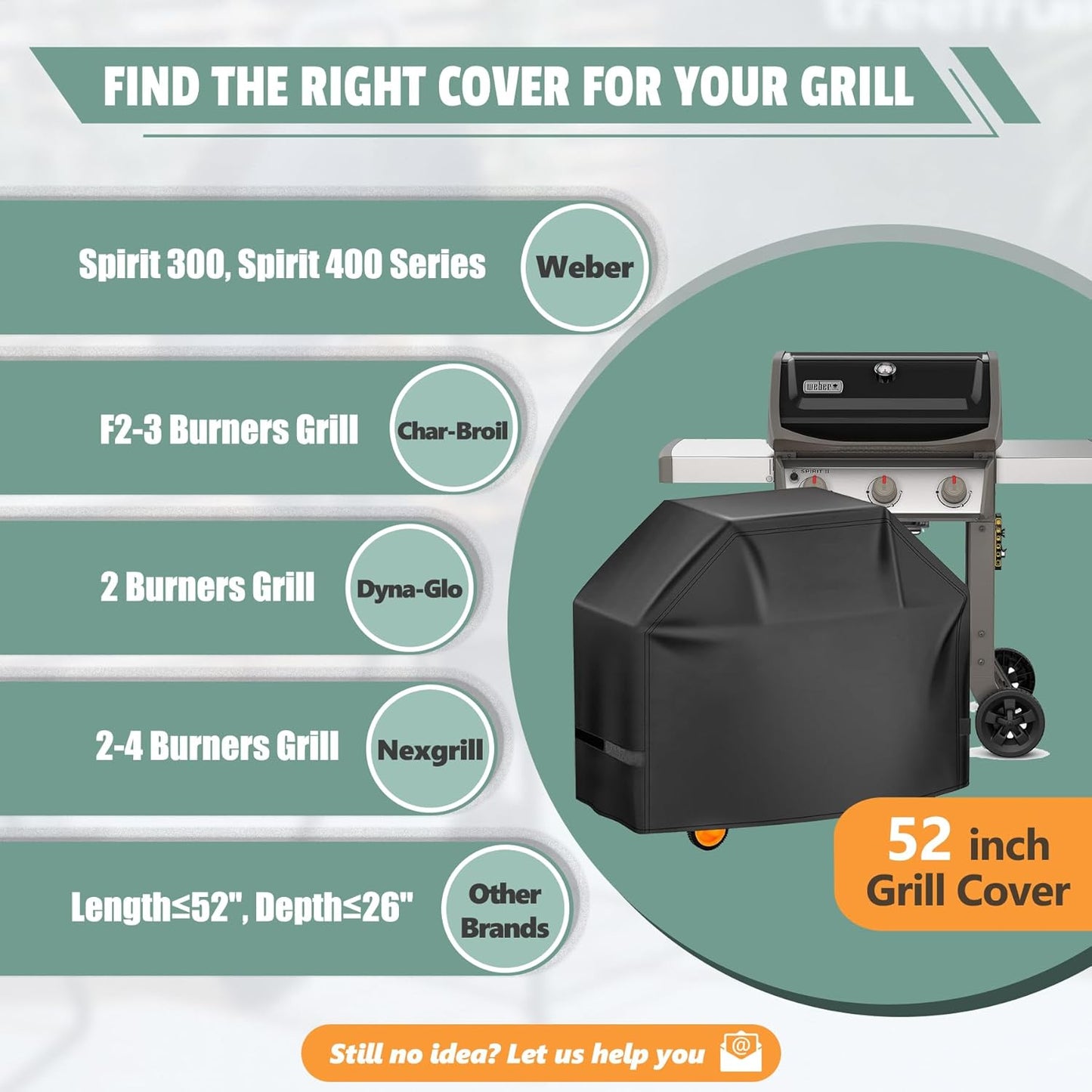 Weber Grill Cover 52 Inch - Heavy-Duty 600D Waterproof BBQ Cover for Spirit 300 & 400 Series