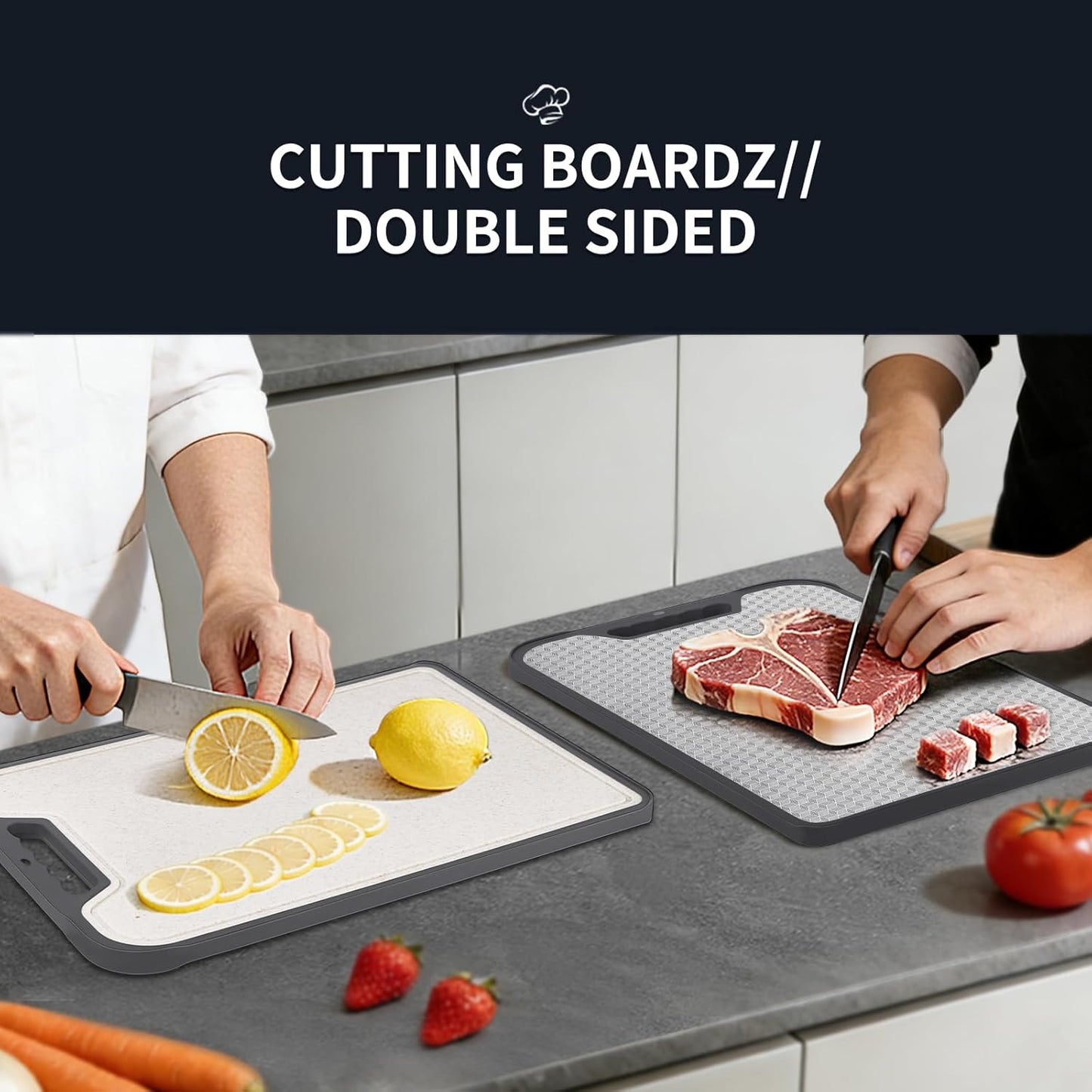 Skiennix Stainless Steel Cutting Board - Double-Sided, Food Grade, Easy to Clean | Large 16” x 11”