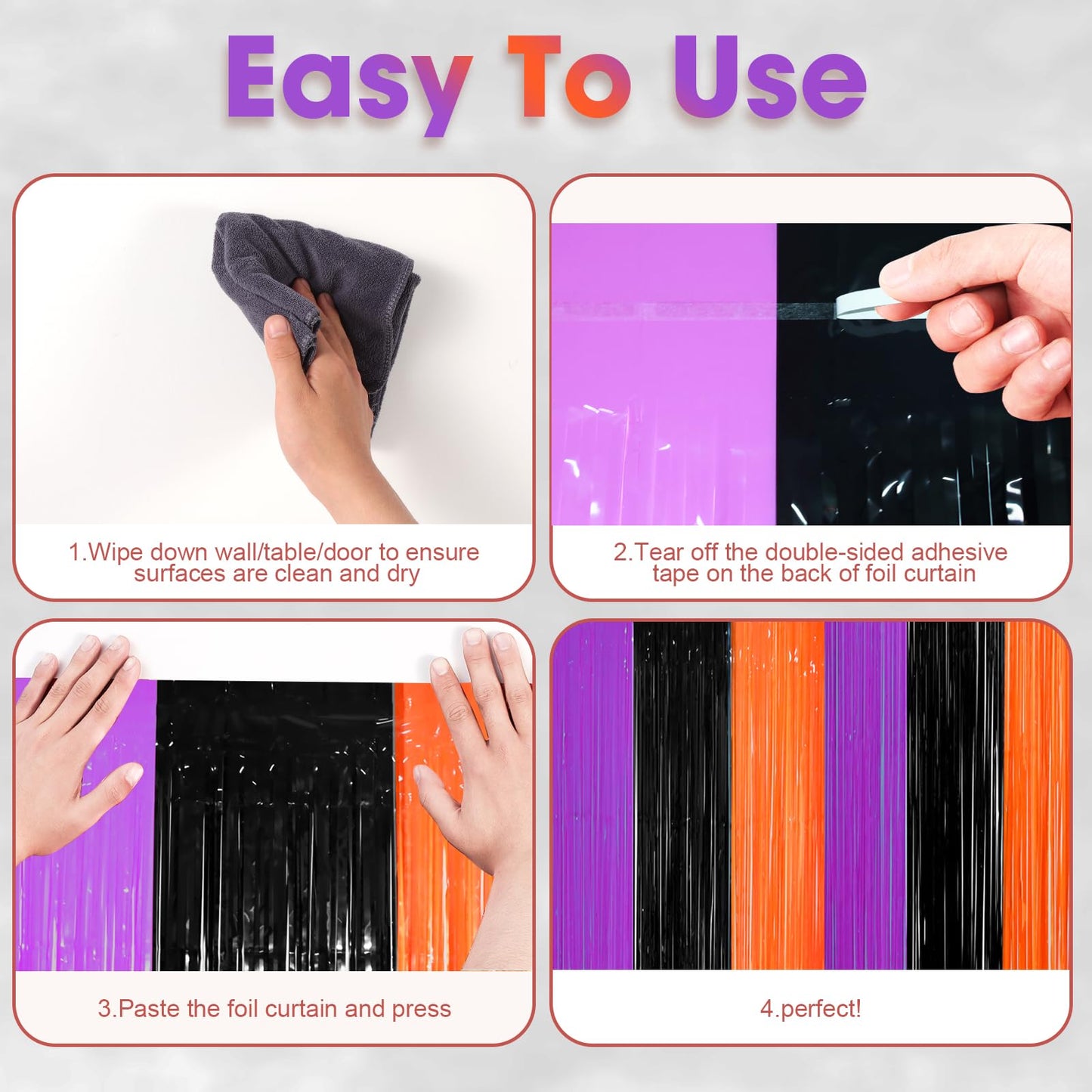 Voircoloria 3 Pack 3.3 x 8.2 ft Halloween Foil Fringe Backdrop Curtains, Tinsel Streamers Party Decorations, Fringe Backdrop