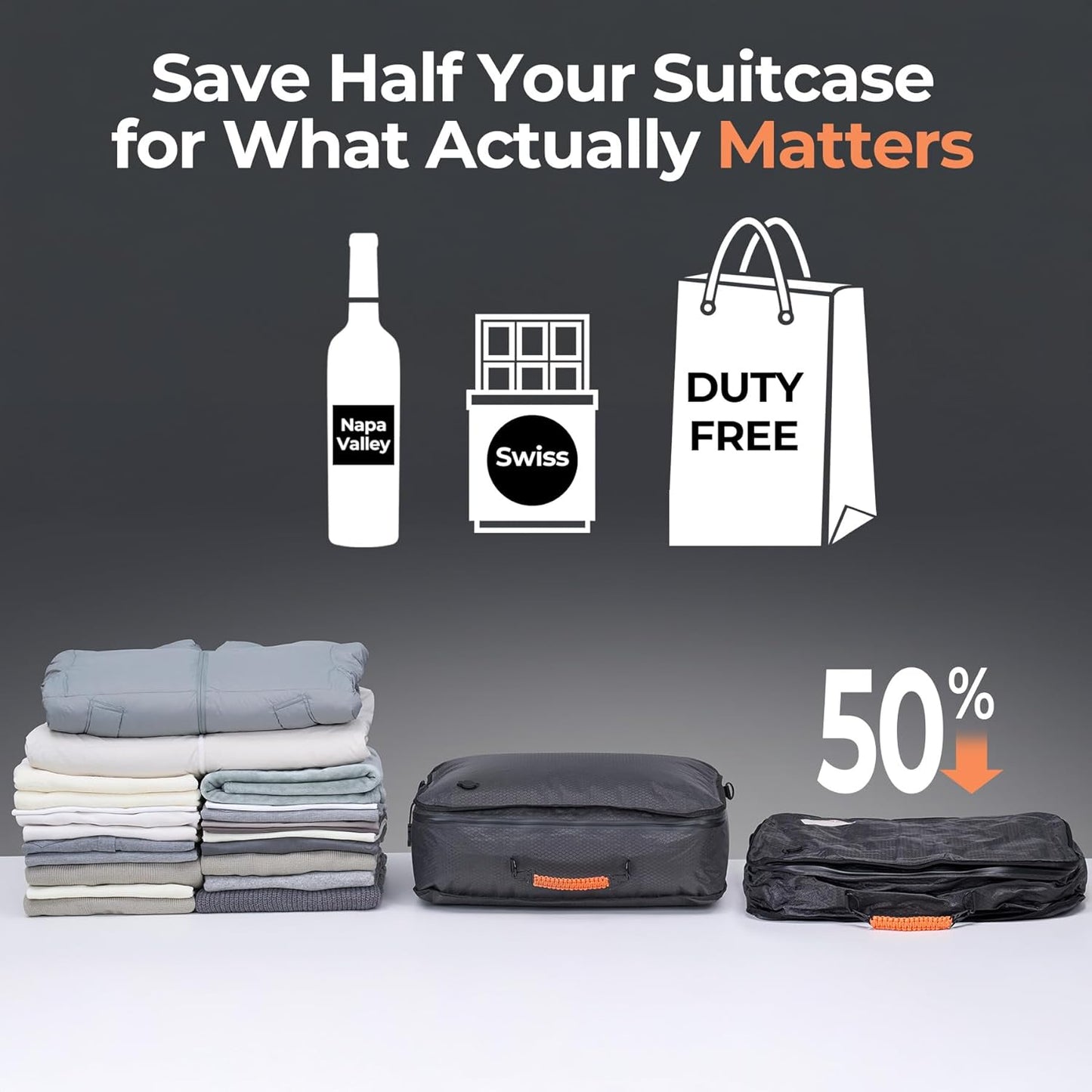 Relime Apex Series Vacuum Bags - Reusable Compression Travel Packing Cubes | 180° Open Design, Medium Size