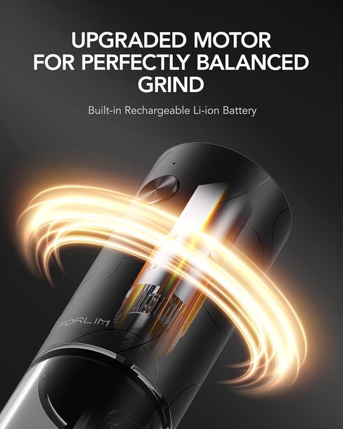 FORLIM Electric Salt and Pepper Grinder Set - USB Rechargeable, Automatic Mill with Adjustable Coarseness | 2 Pack, Black