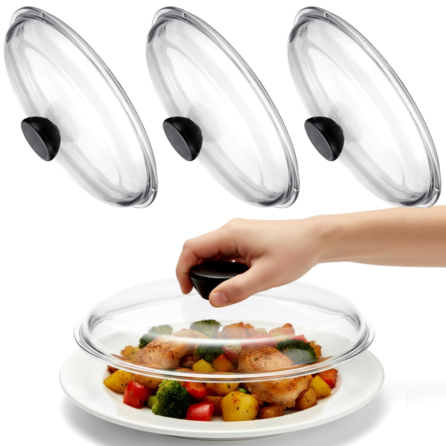 LemonRoad 3 Pack 10" Glass Microwave Splatter Cover for Food, Glass Cookware & Bakeware Cover Microwave Food Splatter Lid with Grip Handle, Dishwasher Safe