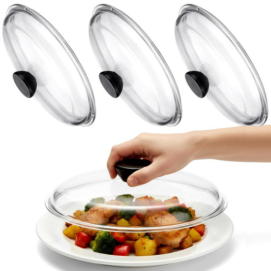 LemonRoad 3 Pack 10" Glass Microwave Splatter Cover for Food, Glass Cookware & Bakeware Cover Microwave Food Splatter Lid with Grip Handle, Dishwasher Safe