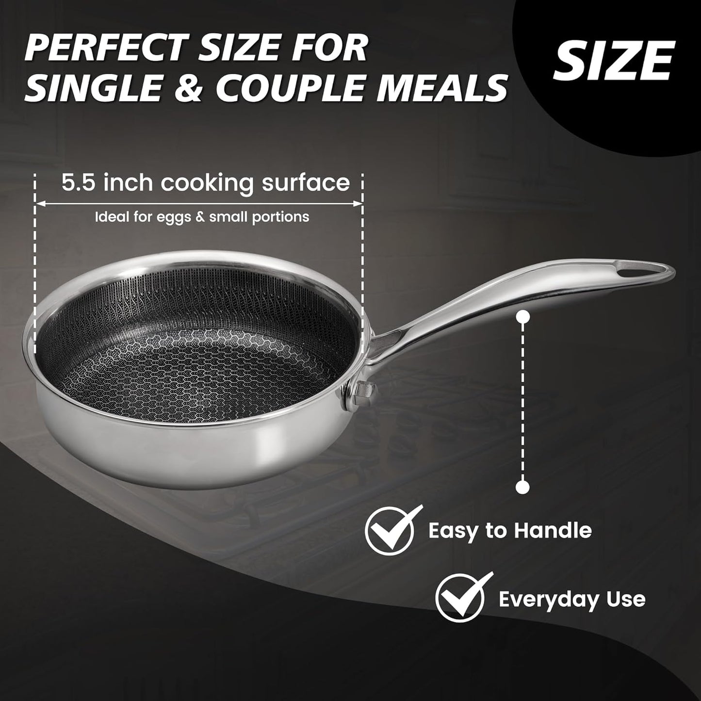Stainless Steel Frying Pan - 6-Inch Tri-Ply Design for Controlled Cooking | Induction Compatible