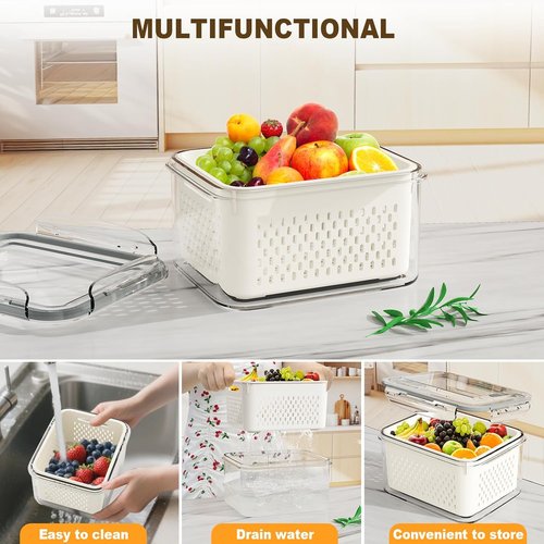 4 Pcs BPA-Free Fruit Storage Containers by [Brand Name] - Leak-Proof Design with Drain Basket | Keep Fruits & Vegetables Fresh