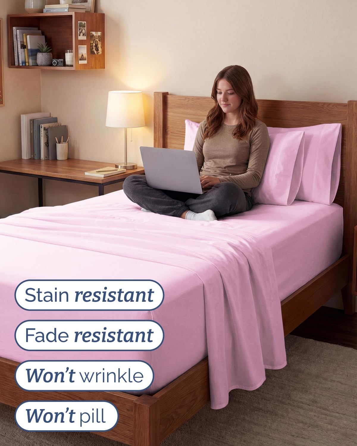 Skiennix Extra Deep Twin XL Sheet Set - 4-Piece Breathable Cooling Bedding - Soft, Wrinkle-Free Light Pink