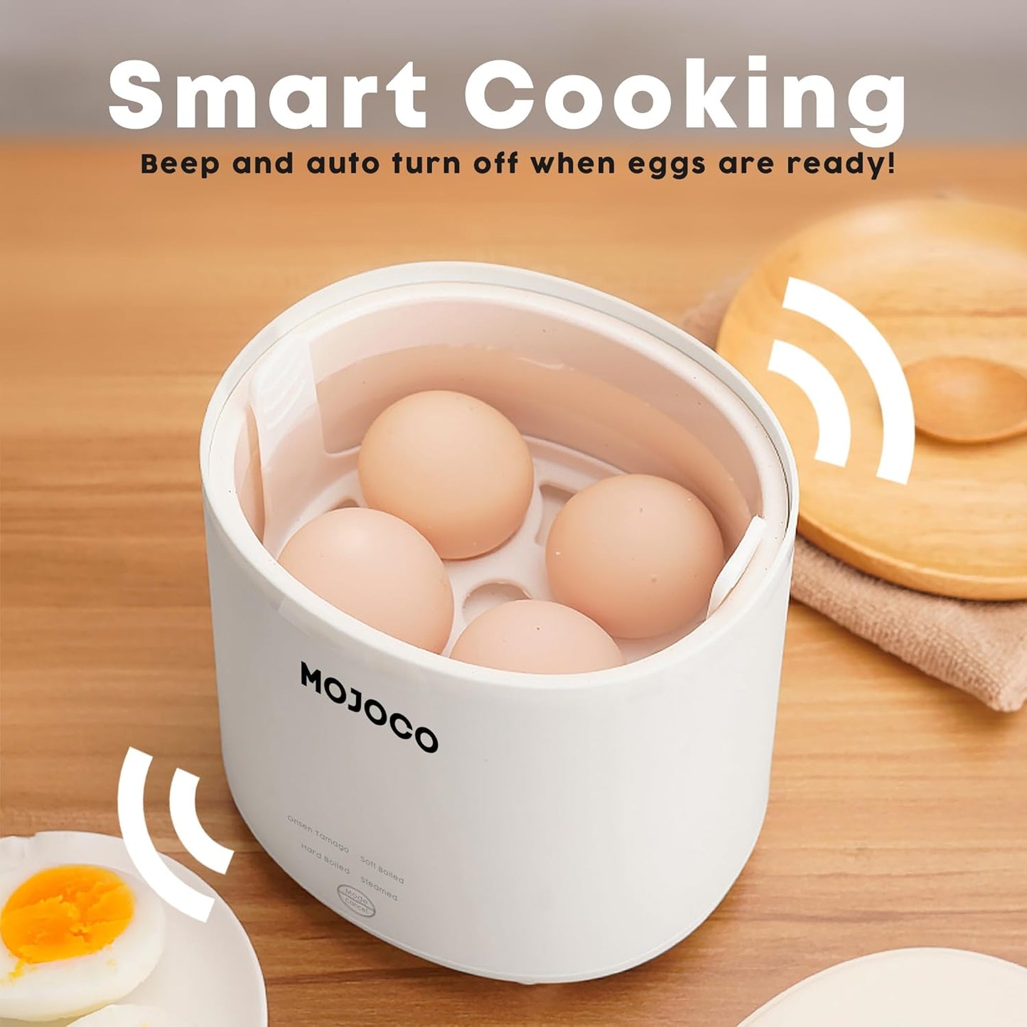 Mojoco Rapid Egg Cooker - Electric Mini Egg Boiler for Steamed, Hard & Soft Boiled Eggs | Smart Kitchen Appliance with Auto Shut Off