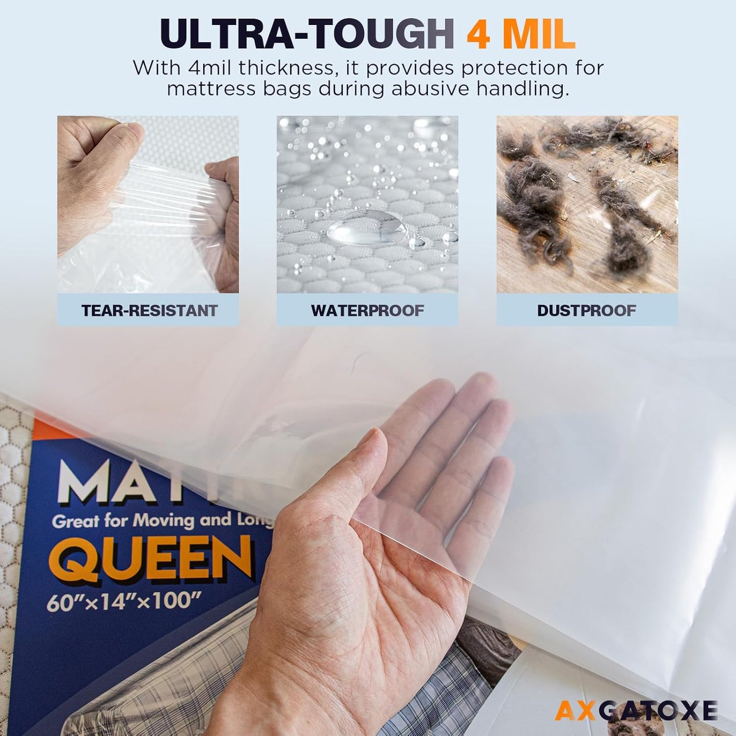 Plastic Mattress Bag - Waterproof Mattress Protector for Moving Supplies | Queen Size (4MIL)