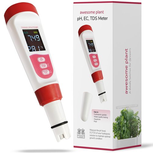 Awesome Plant 4-in-1 pH Meter TDS EC Meter for Hydroponics Growing System, Digital Water pH Tester for Hydroponic Nutrient Plant Food Solution, DWC Setup and Indoor Garden, Compatible with Aerogarden