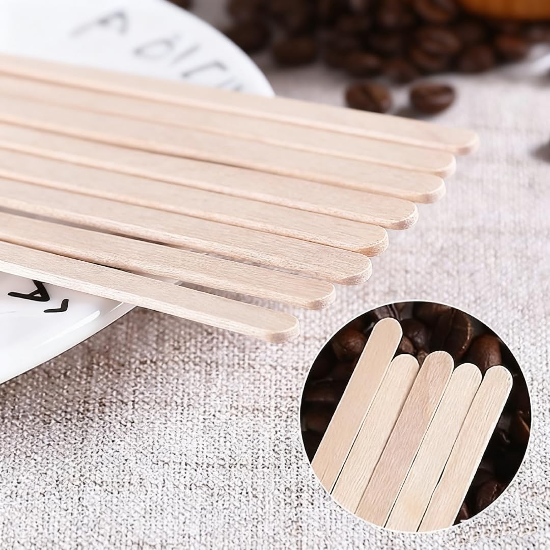 LesNice 5.5 Inch Wooden Coffee Stir Sticks, 200 Count Premium Natural Birch Wood Stirrers for Coffee Bar Accessories, Disposable Beverage Stirrers for Hot/Cold Drinks, Eco-Friendly & Splinter-Free