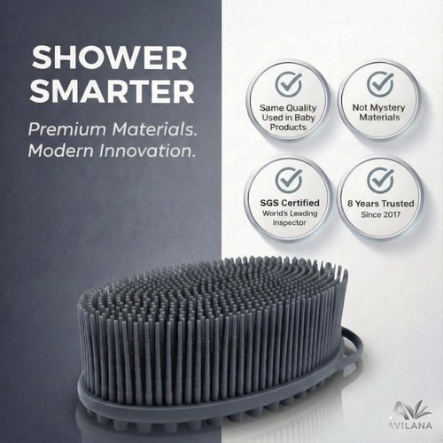 Avilana Premium Silicone Body Scrubber - SGS Certified Dual-Sided Bath Brush for Sensitive Skin | Quick-Dry Exfoliating Massage Tool