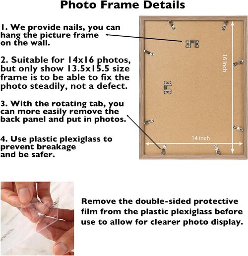 JCJMY 14x16 Rustic Brown Picture Frame | Versatile Wall Hanging for Horizontal & Vertical Photos