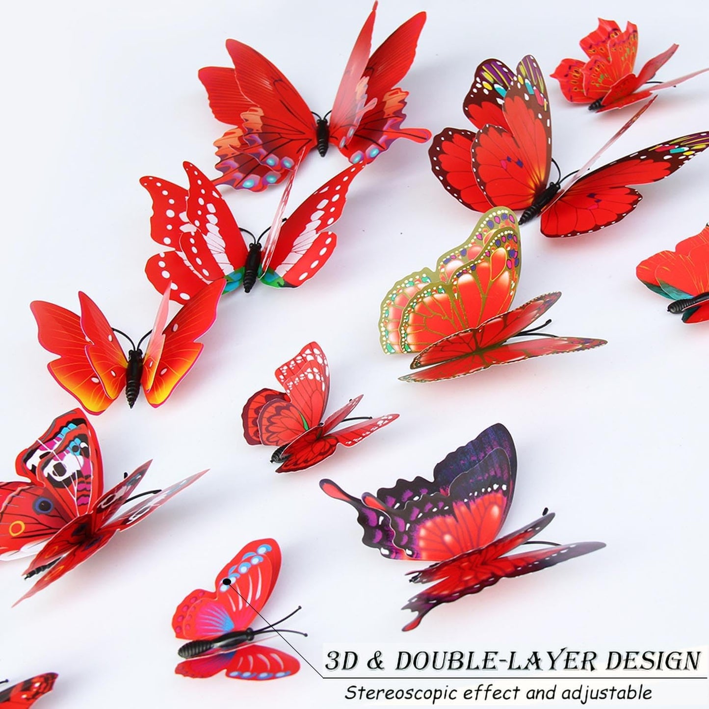OPSEAM 3D Butterfly Wall Decor - 24 PCS Magnetic Stickers for Party Decorations (Red)