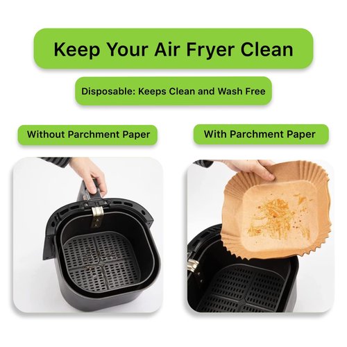 FINECE Air Fryer Liners Square, 100PCS for 2 to 5 Qt Air Fryer Disposable Paper Liner, 6.3 inch Unbleached Non-stick Oil-proof Parchment Paper