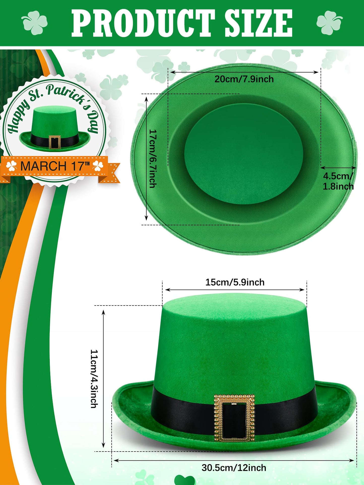 Cozypower St. Patrick's Day Top Hat Leprechaun Green Irish Velvet Top Hat for Adult St. Patrick Leprechaun Costume Favor(12 Pcs)