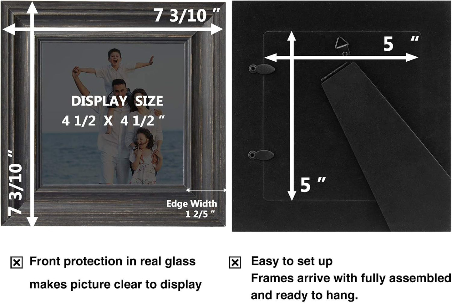 LaVie Home 5x5 Picture Frames - Rustic Wood Grain Photo Frame Set with HD Glass | 3 Assorted Colors