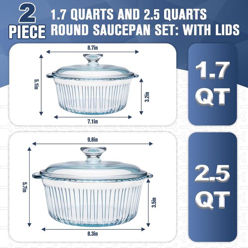 Clear Glass Baking Dishes by [Brand Name] - 2 Pack Round Casserole Dishes with Lids | Oven Safe, 1.7Qt & 2.5Qt