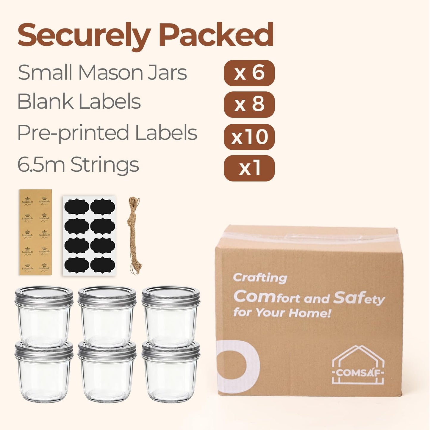 ComSaf Wide Mouth Mason Jars with Lids 8 oz 6Pcs, Half Pint Small Mason Containers, Canning Jars for Jam, Jelly, Meal Prep, Overnight Oats, Yogurt Parfait, Shower Wedding Favors, DIY Candles Decor