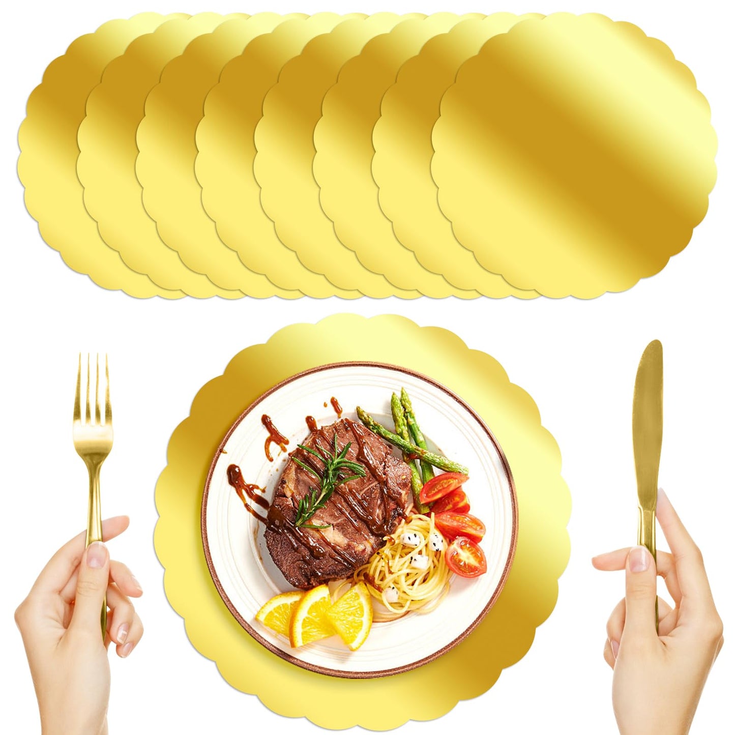 Germiwipe 100 Round Gold Placemats for Dining Tables. Mirrored Gold Charger Place Mats for Kitchen Banquet Table Settings for Weddings, Birthday Dinner Parties, etc.GE-020