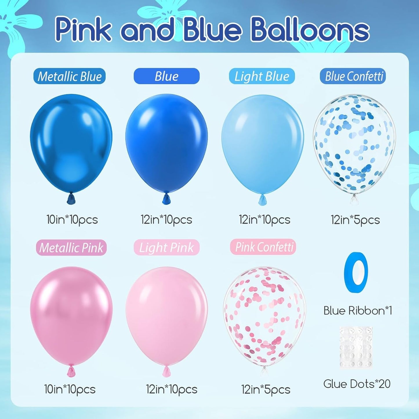 Skiennix 12-Inch Pink & Blue Balloons - Metallic Confetti for Gender Reveal & Baby Shower Decor