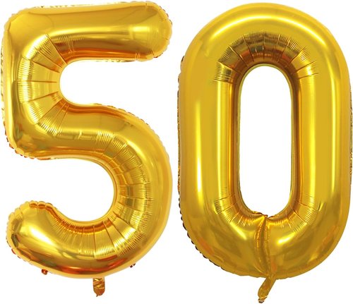 GOER 50th Birthday Balloons - 42 Inch Jumbo Gold Foil Helium Balloons for Anniversary Celebrations