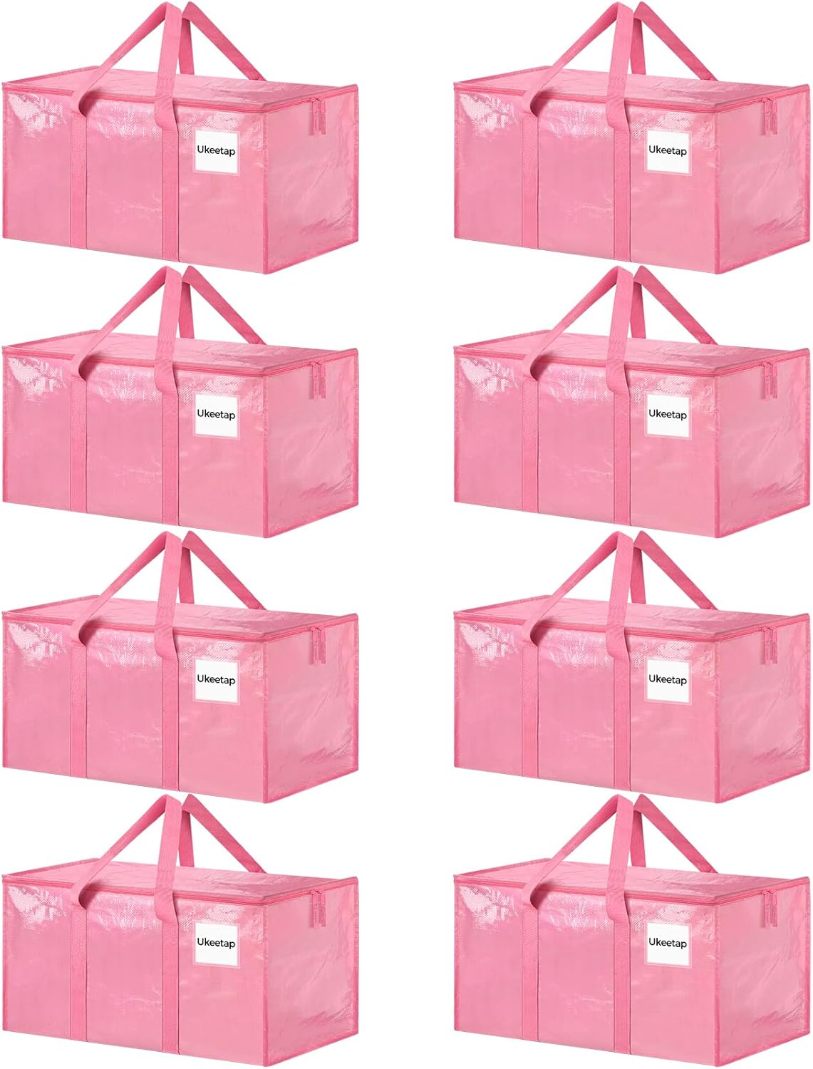 Skiennix Extra Large Heavy-Duty Moving Bags - 8 Pack Pink Storage Bins with Lids & Reinforced Handles