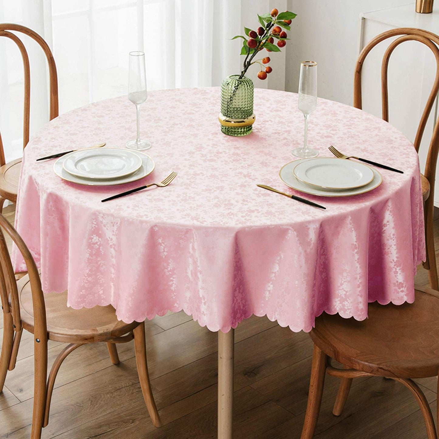 Smiry Round Table Cloth, Waterproof Heavy Duty Vinyl Tablecloths, Wipeable Washable Table Cover for Kitchen, Dining Room & Valentines(Pink, 60" Round)