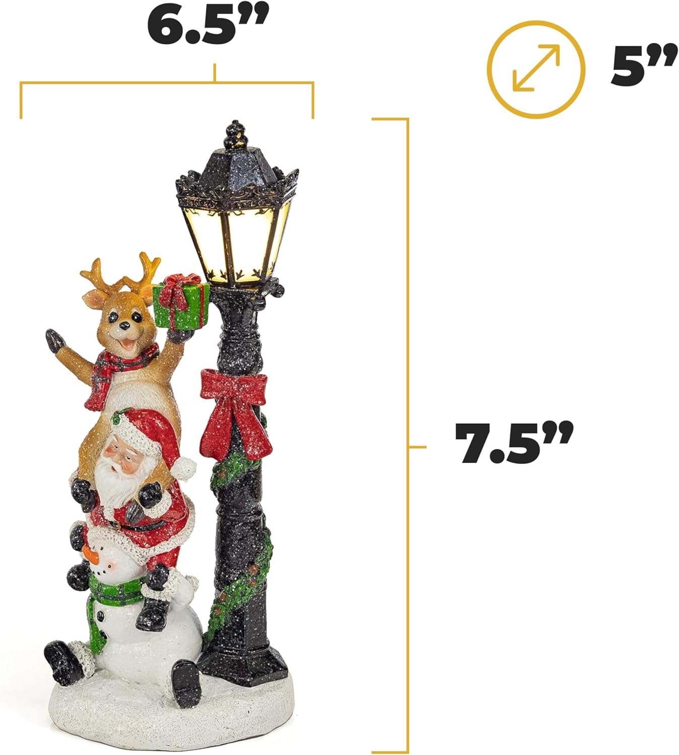 VP Home Light-Up Santa Figurines Trio - Festive Resin Christmas Decorations with LED Lights - 4 x 4 x 15 Inches