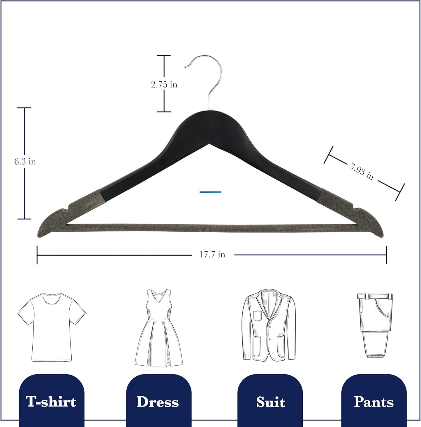 SAMSARC Black Wooden Hangers - Luxury Non-Slip Lotus Wood with Velvet Bar & 360° Swivel Hook | 20 Pack for Suits & Coats