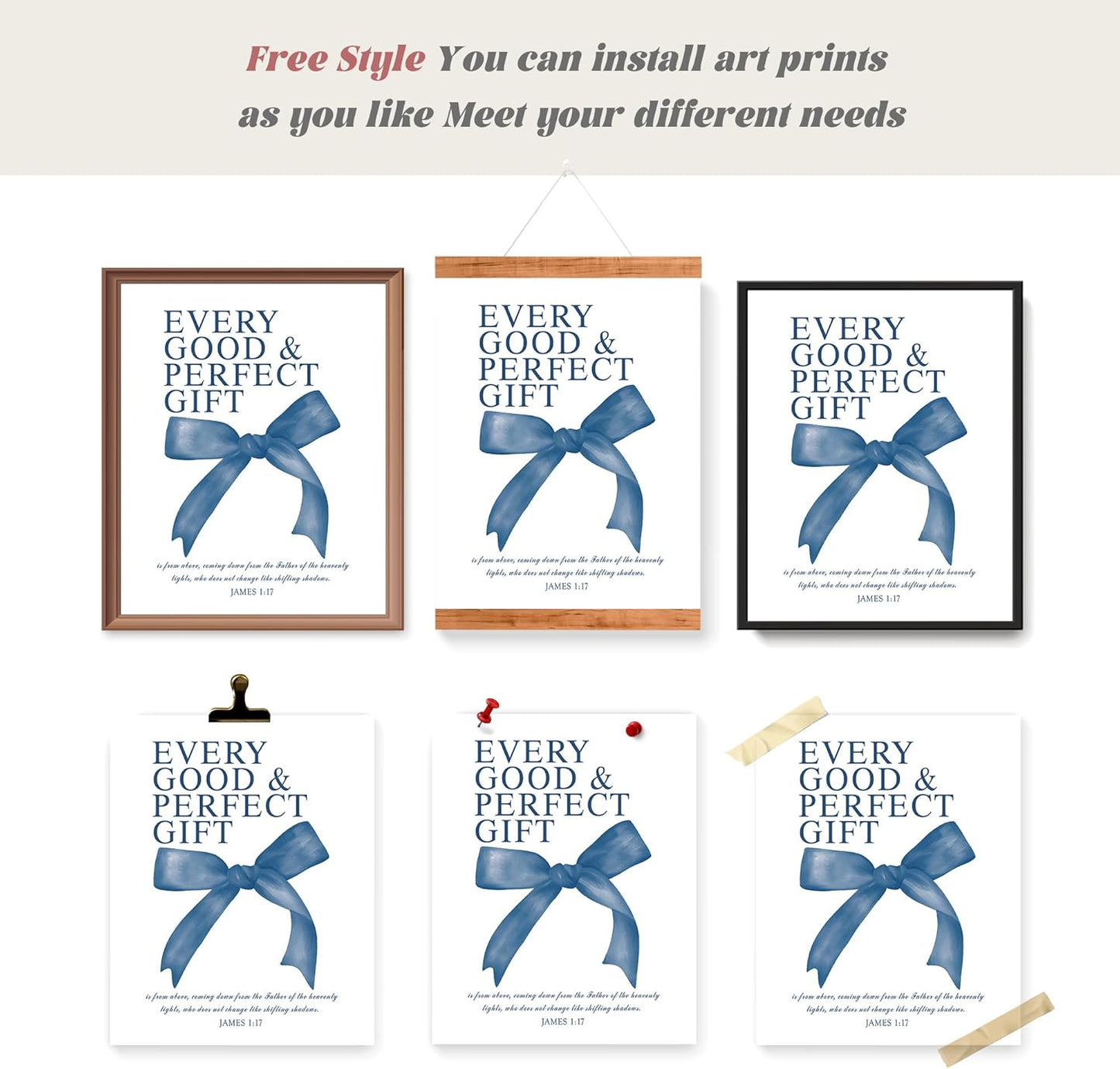 LARTSFRO Coquette Navy Blue Bow Wall Art - Aesthetic Decor for Teen Girls | Set of 4 Unframed 10x8 Inch Prints