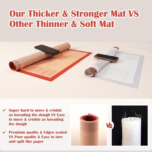 Folksy Super Kitchen Non-Slip Silicone Pastry Mat - Extra Large 16'' x 26'' with Measurements for Baking & Rolling Dough