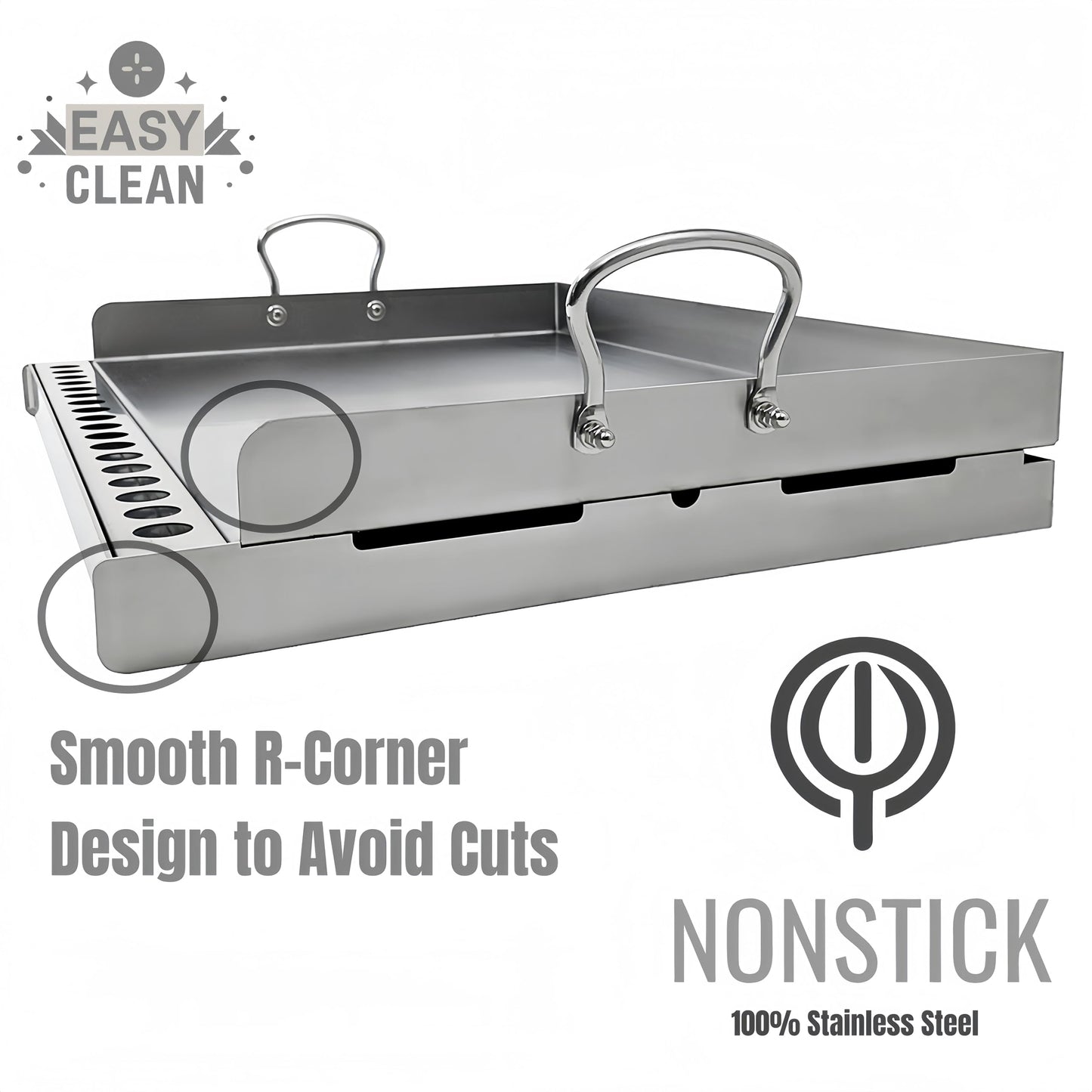 Universal Stainless Steel Flat Top Griddle Insert for Gas & Charcoal Grills – Nonstick, Even Heating & Easy Clean, Includes Turner & Scraper, Ideal for Outdoor BBQ, Tailgating & Camping, 23" x 16"