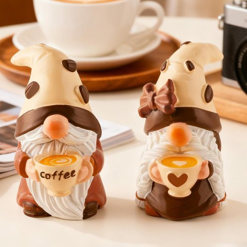 Exasinine Coffee Gnomes - Adorable Resin Figurines for Kitchen Decor | 2-Piece Set for Tiered Tray