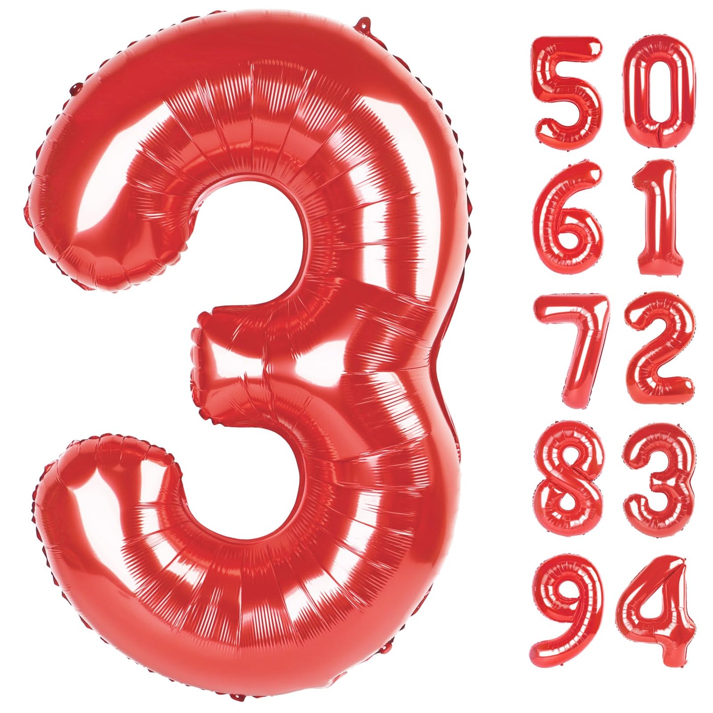 Red 3 Balloon, Number Balloon 40 Inch, 3rd Three Year Old Birthday Deco for Red Party Decorations, Number 3 Balloon