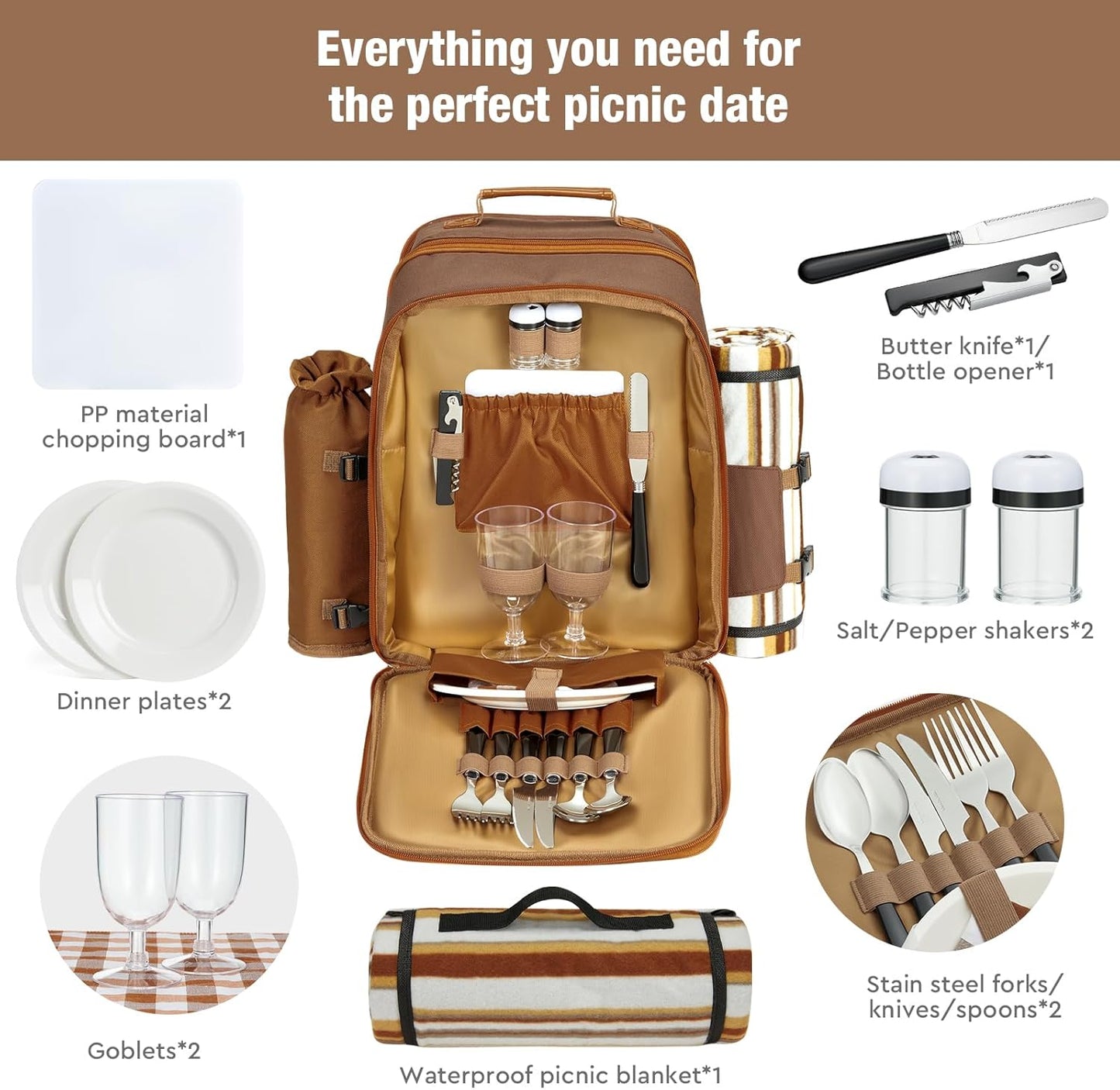Couple Gifts 22L Picnic Basket Set, Grey Insulated Picnic Backpack for 2, Leak Proof Cooler Camping Gifts, Cool Bridal Shower Gifts Anniversary Engagement Wedding Gifts for Couples, Mr and Mrs Gifts